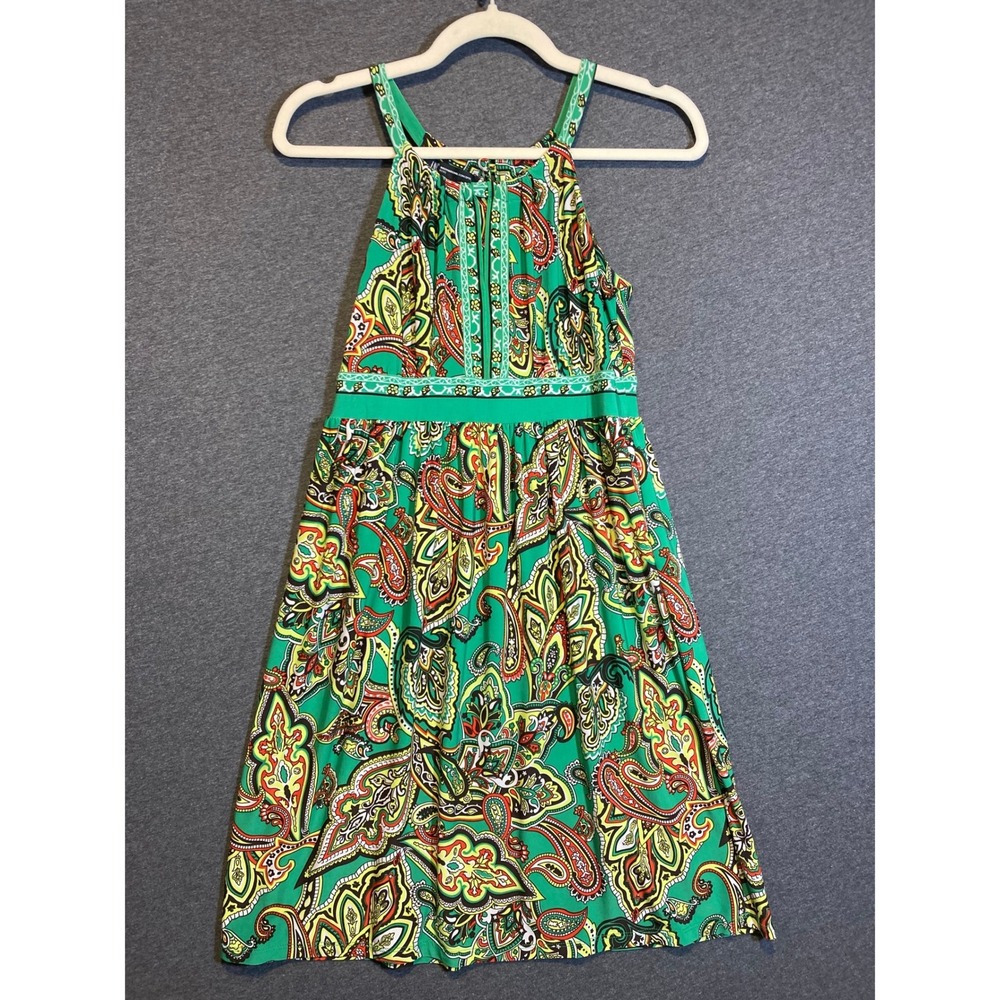 INC International Concepts Green Paisley Halter Dress Petite P Rhinestone Accent